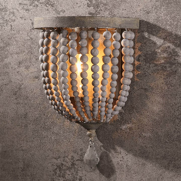 Country Style Single Light Wood Beaded Decorative Indoor Wall Sconce in Distressed